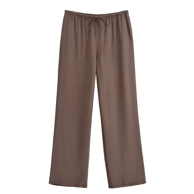 Flowing Two Piece Outfit for Women with Strapless Top and Drawstring Trousers