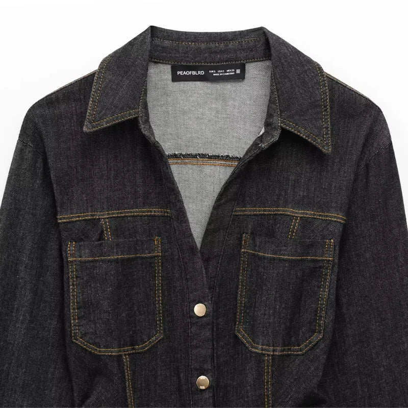 Women's Denim Pants Set 2 Piece Outfit with Long Sleeve Tops and Wide Leg Trousers for Casual Elegance