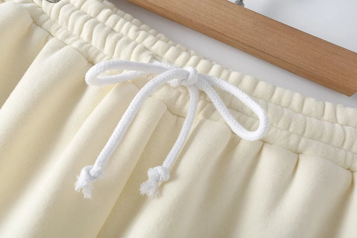 Women's Fleece Coat and Pant Set with Long Sleeve Hooded Sweatshirt and Casual Drawstring Trousers for Office and Everyday Wear