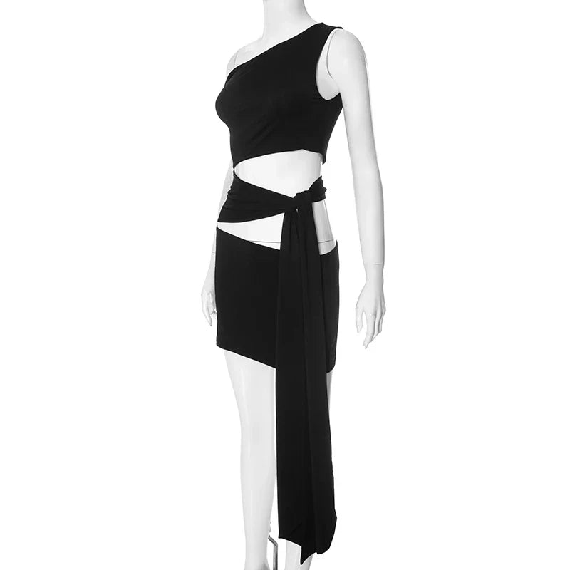 Strapless Hollow Out Short Summer Dress With Oblique Collar