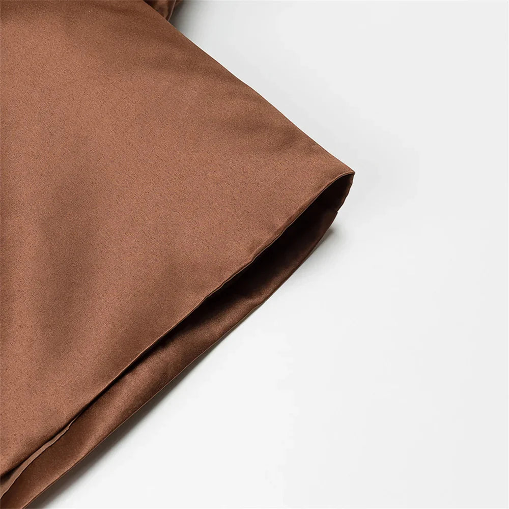 Women's Casual Bubble Sleeve Shirt with Round Neck and Button Detail Lightweight Summer Top