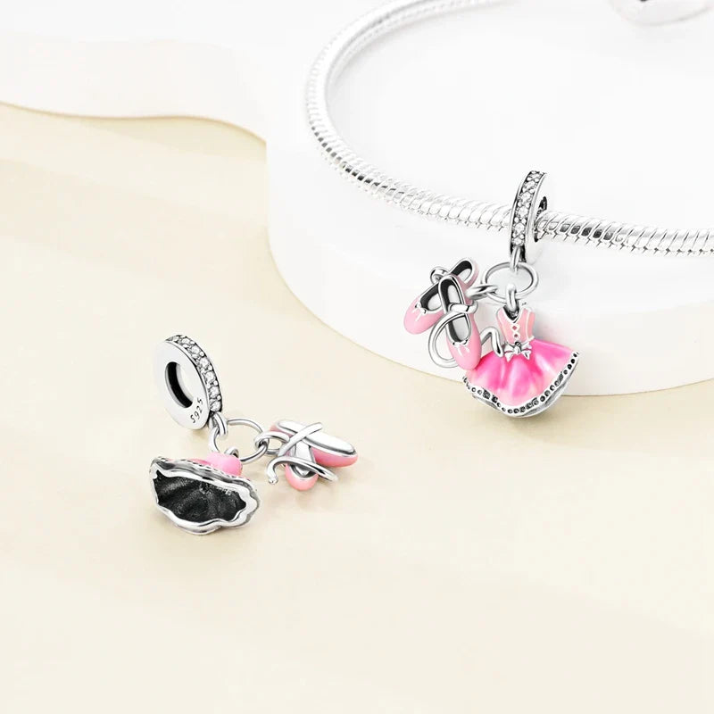 925 Sterling Silver Pink Pendant Charm for DIY Jewelry Bracelet and Necklace
