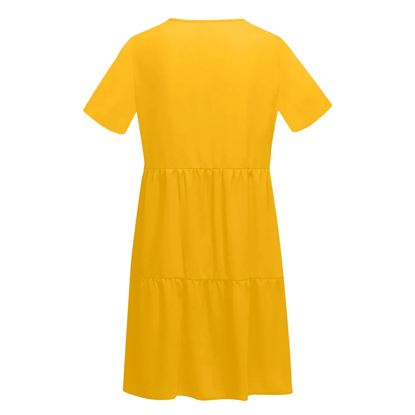 Womens V Neck Short Sleeve Loose Fit Dress Solid Color
