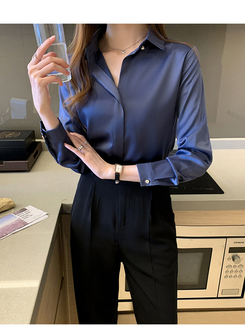 Elegant Satin Women Blouse Long Sleeve Shirt Autumn Fashion Tops for Ladies Office and Casual Wear