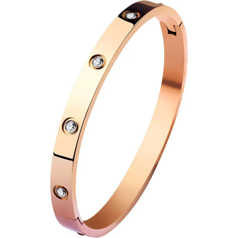 Luxury Stainless Steel Bangle for Women with Crystal Accents Fashion Jewelry Bracelet