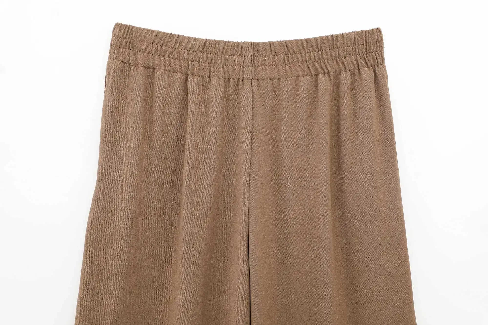 Women's Lace Up Kimono Shirt Top and Elastic Waist Wide Leg Trousers Two Piece Set