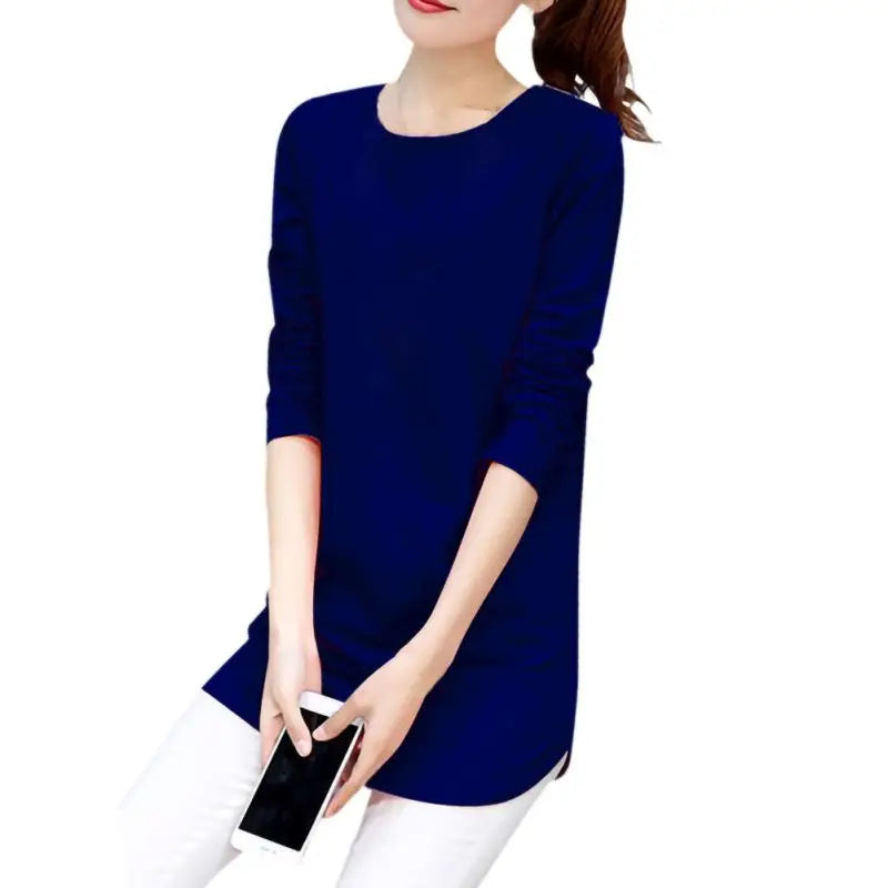Women Slim Fit Long Sleeve Casual Blouse in Solid Colors