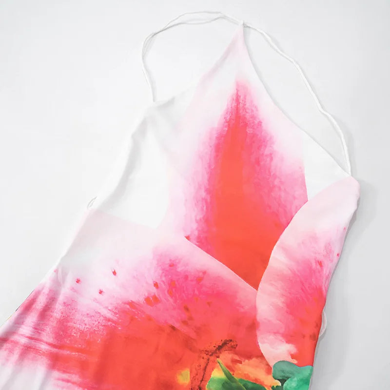 One Shoulder Floral Print Mini Dress Backless Bandage