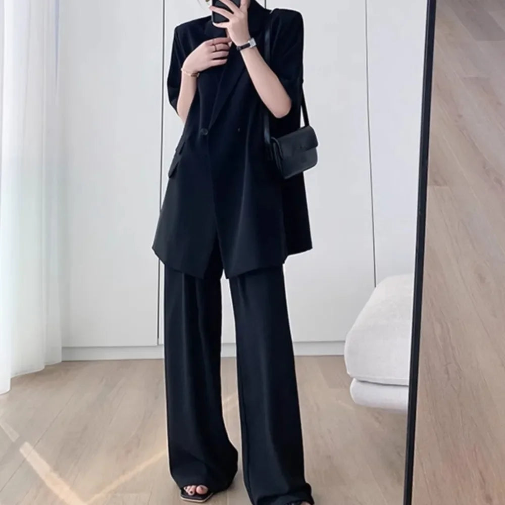 Short Sleeve Blazer Suit Set for Women - Stylish Two Piece Outfit