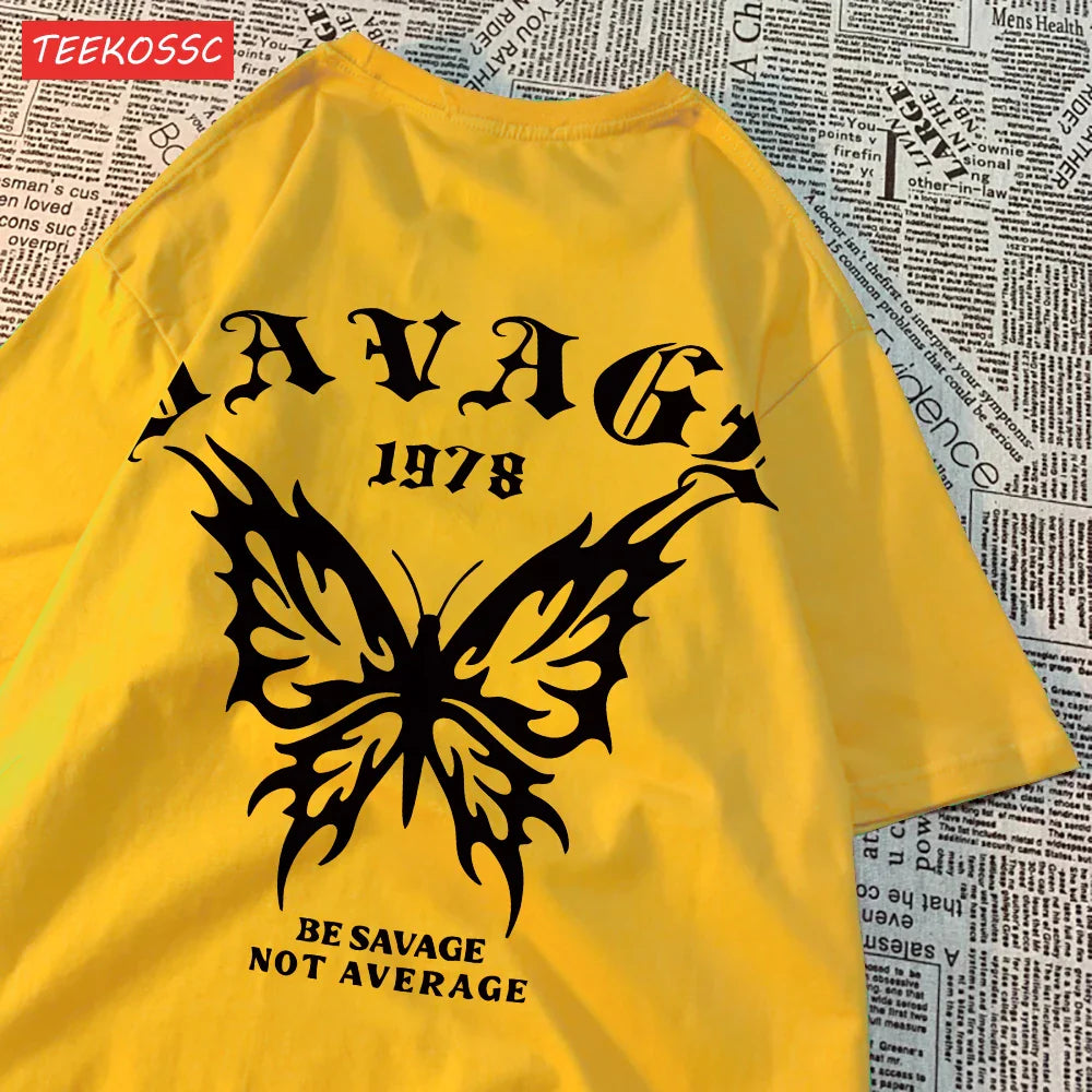 Casual Cotton Summer T-Shirts for Women with Butterfly Print and Oversized Fit in Various Colors