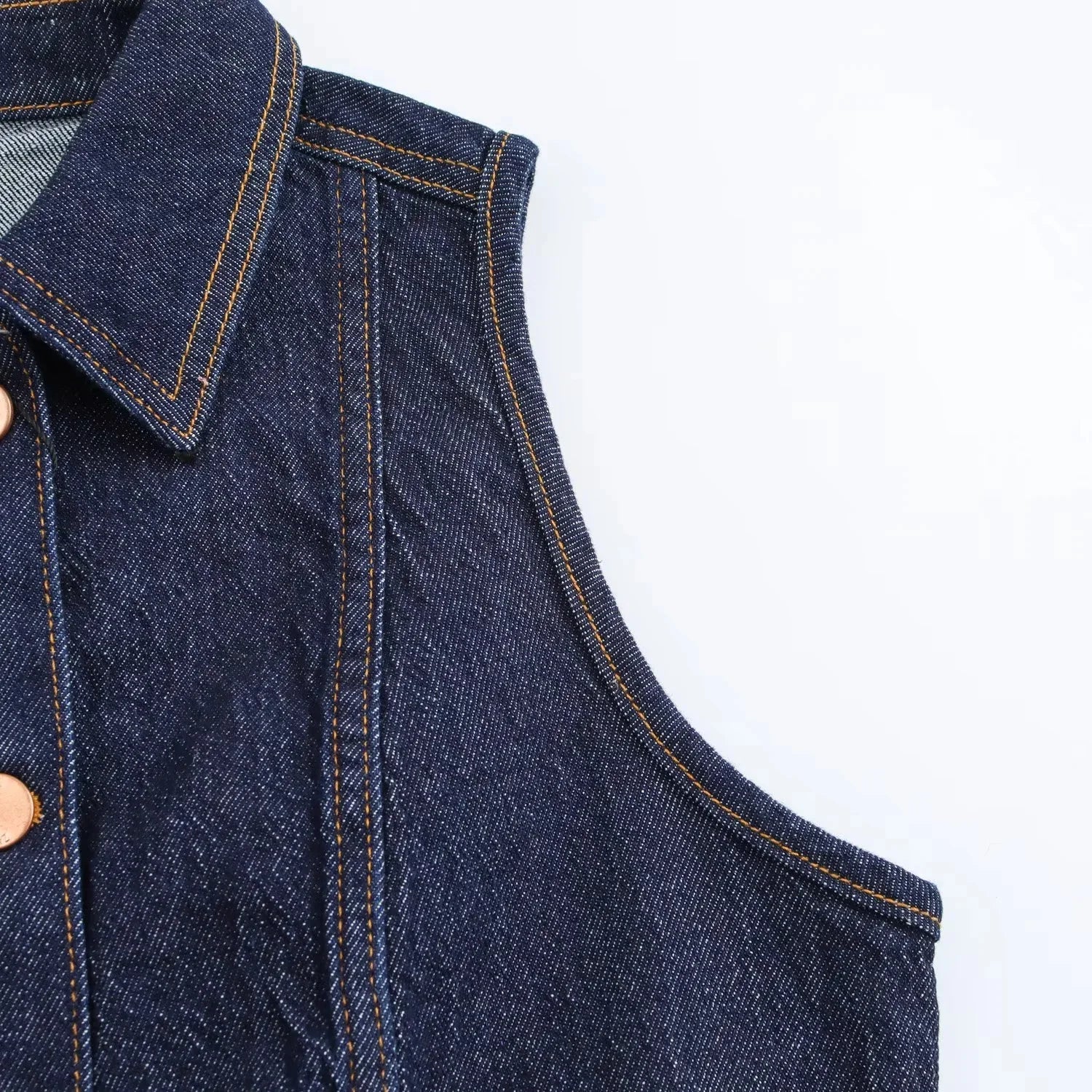 Women's Vintage Denim Streetwear Suit with Sleeveless Vest and Flare Pants