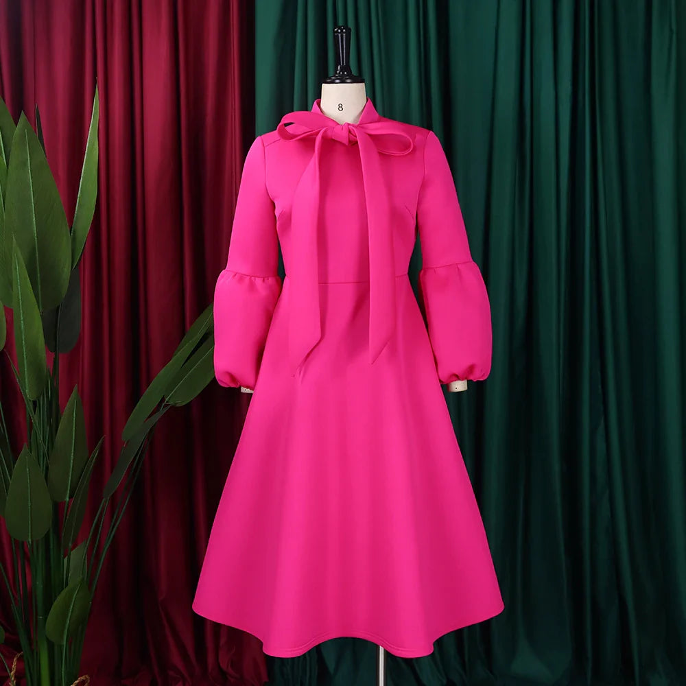 Elegant A Line Midi Dress With Bow Collar For Party