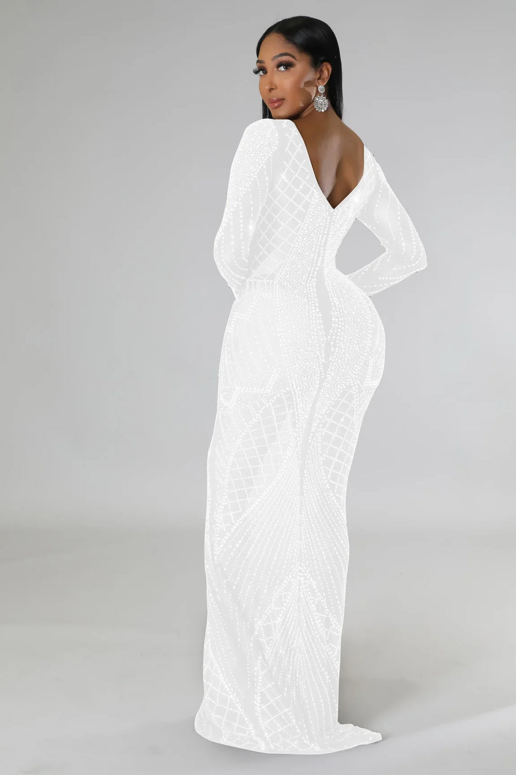 Sexy Mesh Diamond Embellished Maxi Dress for Evening Party