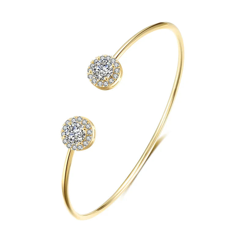 Geometric Gold Color Cuff Bangle with Cubic Zirconia for Women Fashion Jewelry