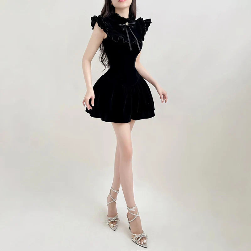 Black Velvet Mini Dress Sleeveless A Line Party Dress