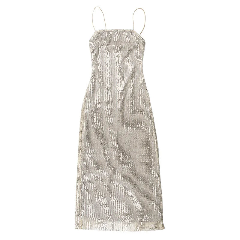 Backless Sequin Maxi Dress for Evening Party Wear Glam