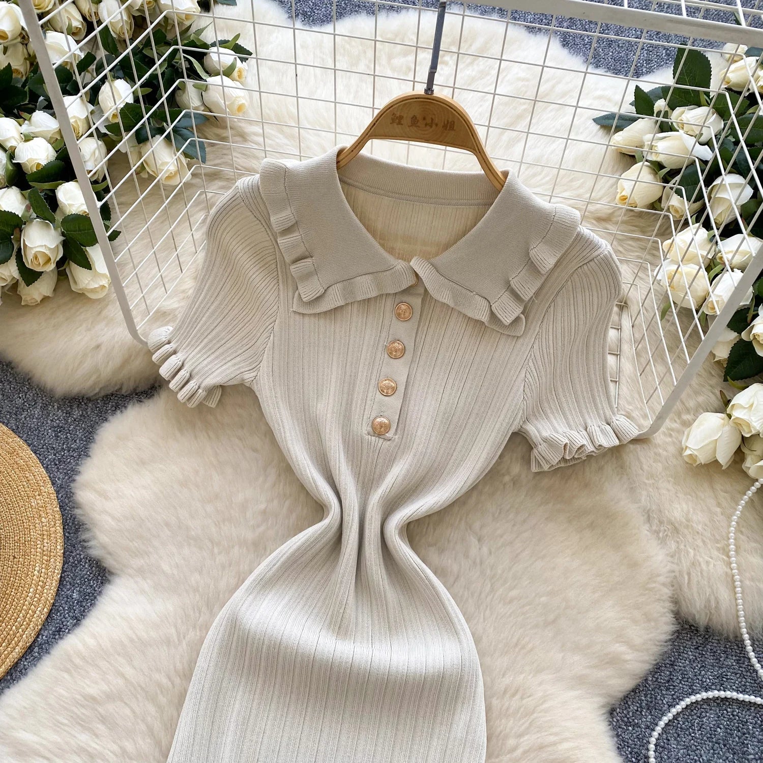 Ruffles Knit Wrap Dress For Women Summer Short Sleeve Casual