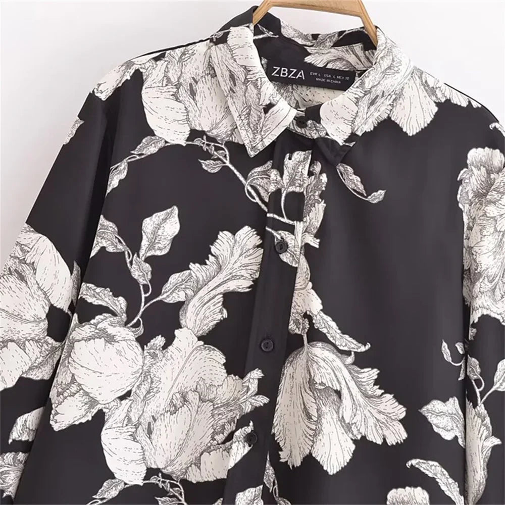 Casual Fashion Printed Collar Long Sleeve Shirt and Drawstring Pants Set for Women