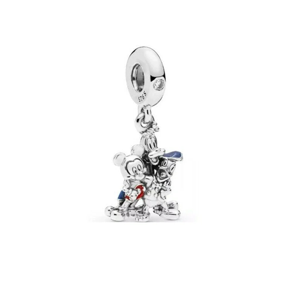 Disney 925 Sterling Silver DIY Charm Compatible With 3mm Bracelets Featuring Mickey Mouse Ferris Wheel And Suitcase Designs