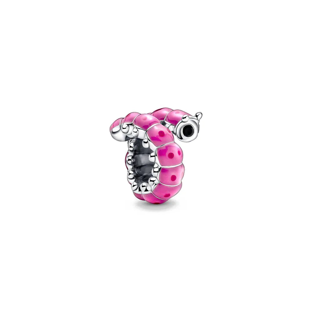 Pink Flower Caterpillar DIY 925 Sterling Silver Bead for Bracelet Bangle Jewelry Accessories