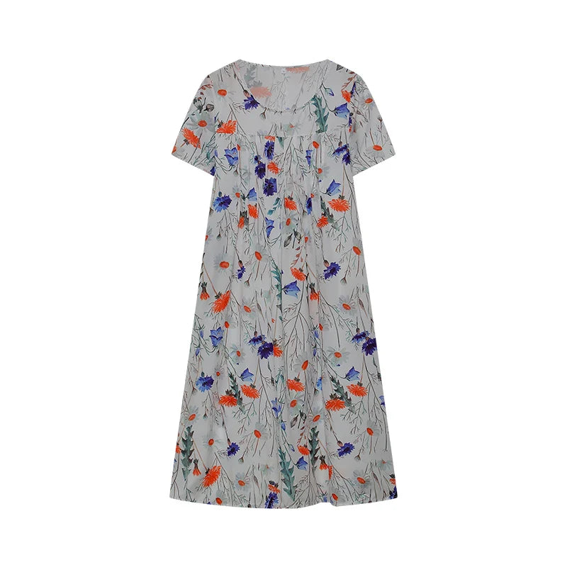 Elegant Swing Dress Round Neck Short Sleeve Printed