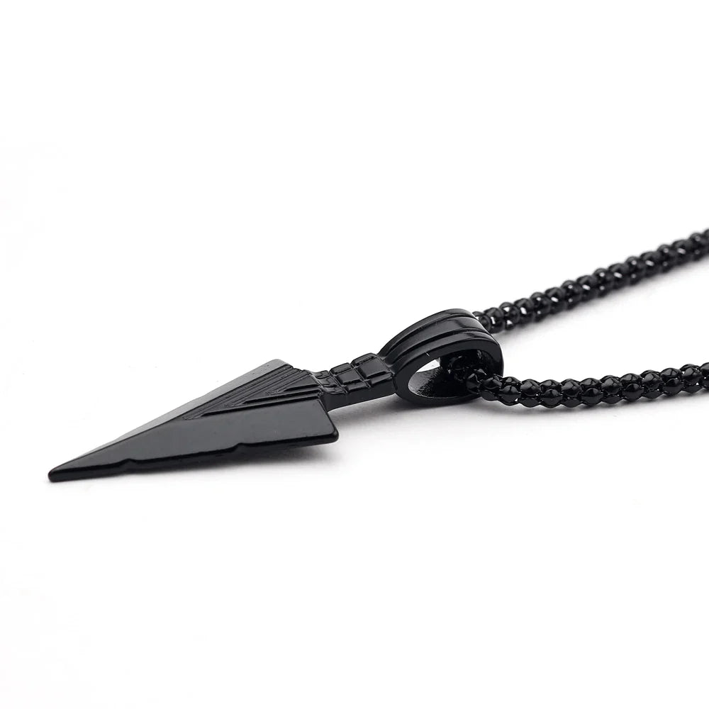 Men's Black Long Necklace with Arrow Pendant Hip Hop Jewelry Chain for Punk Rock Style