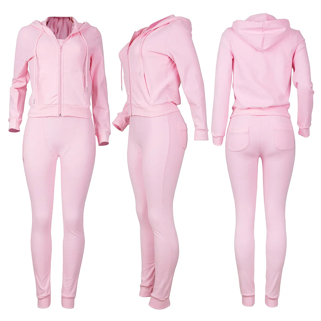 Women Thick Fleece 3 Piece Jogger Sweatsuit Set with Sweatpants, Vest and Hoodie for Fall and Winter