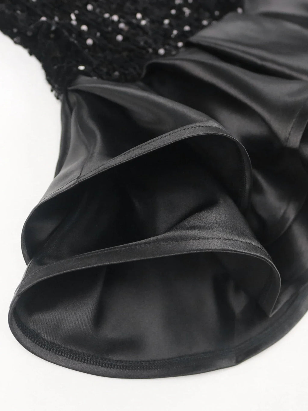 Black Velvet Sequin Dress Deep V Neck Patchwork Ruffle Gown