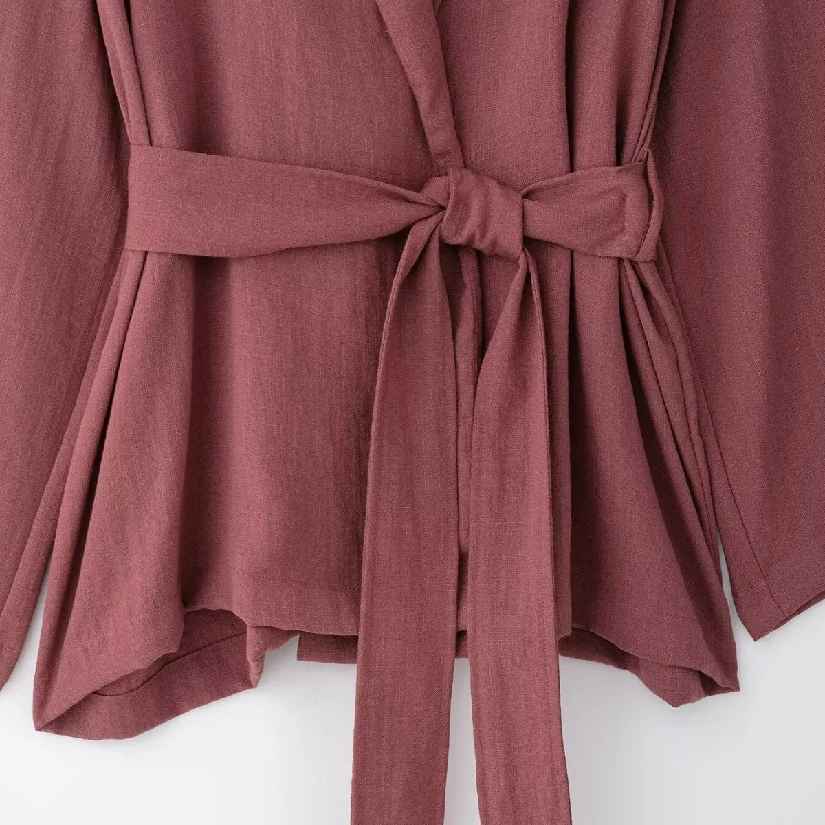 Women's V-Neck Long-Sleeve Side Tie Kimono Top and Elastic Waist Trousers Casual Chic Suit