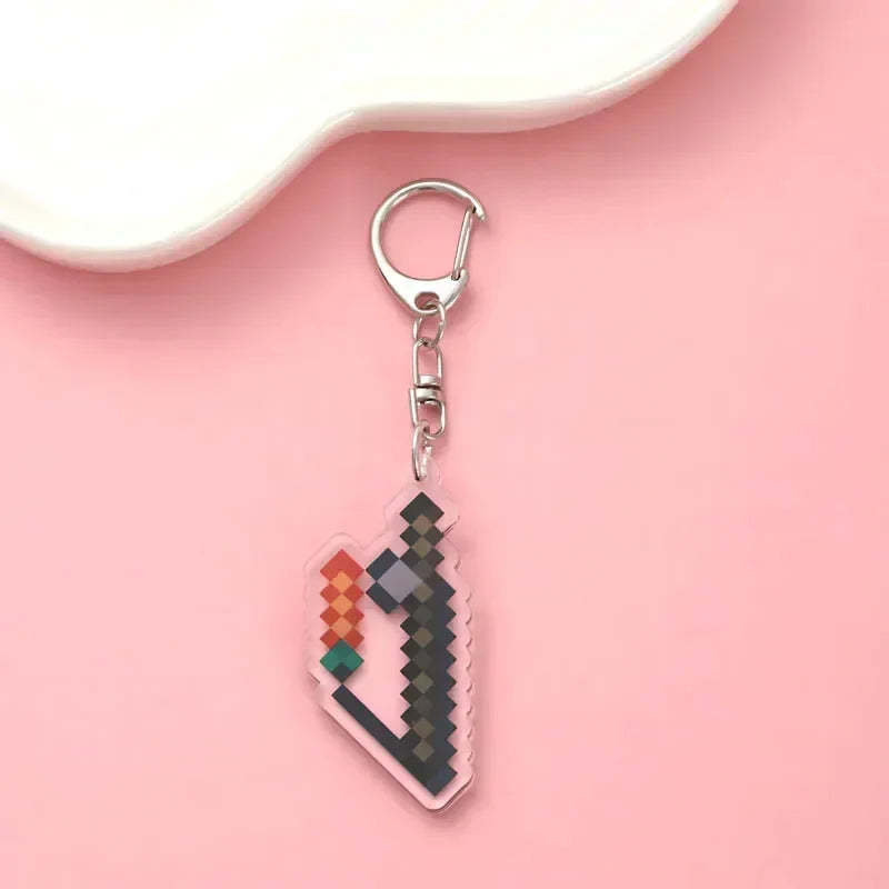 Diamond Sword Keychain with Enchanted Golden Apple and Pickaxe Model Toys for Gamers and Collectors