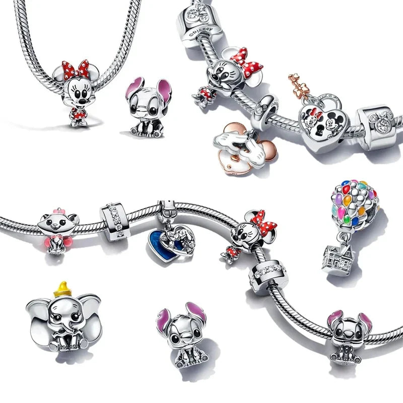 Disney Stitch Minnie Mouse Dangle Charms for Pandora Bracelets Silver Jewelry Making