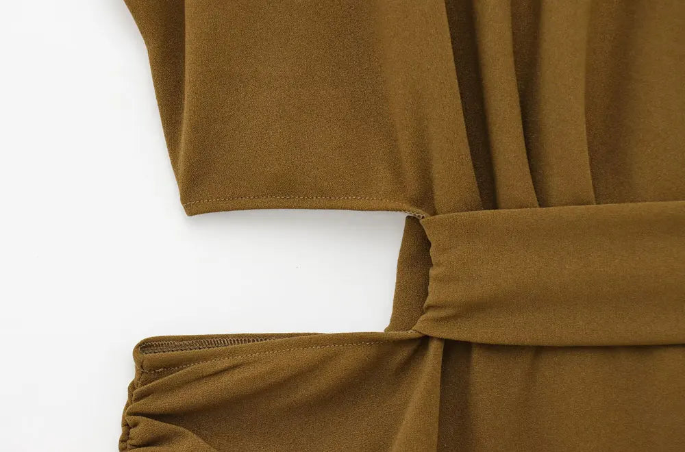 Hollow Out Draped Mini Dress O Neck Sleeveless Women