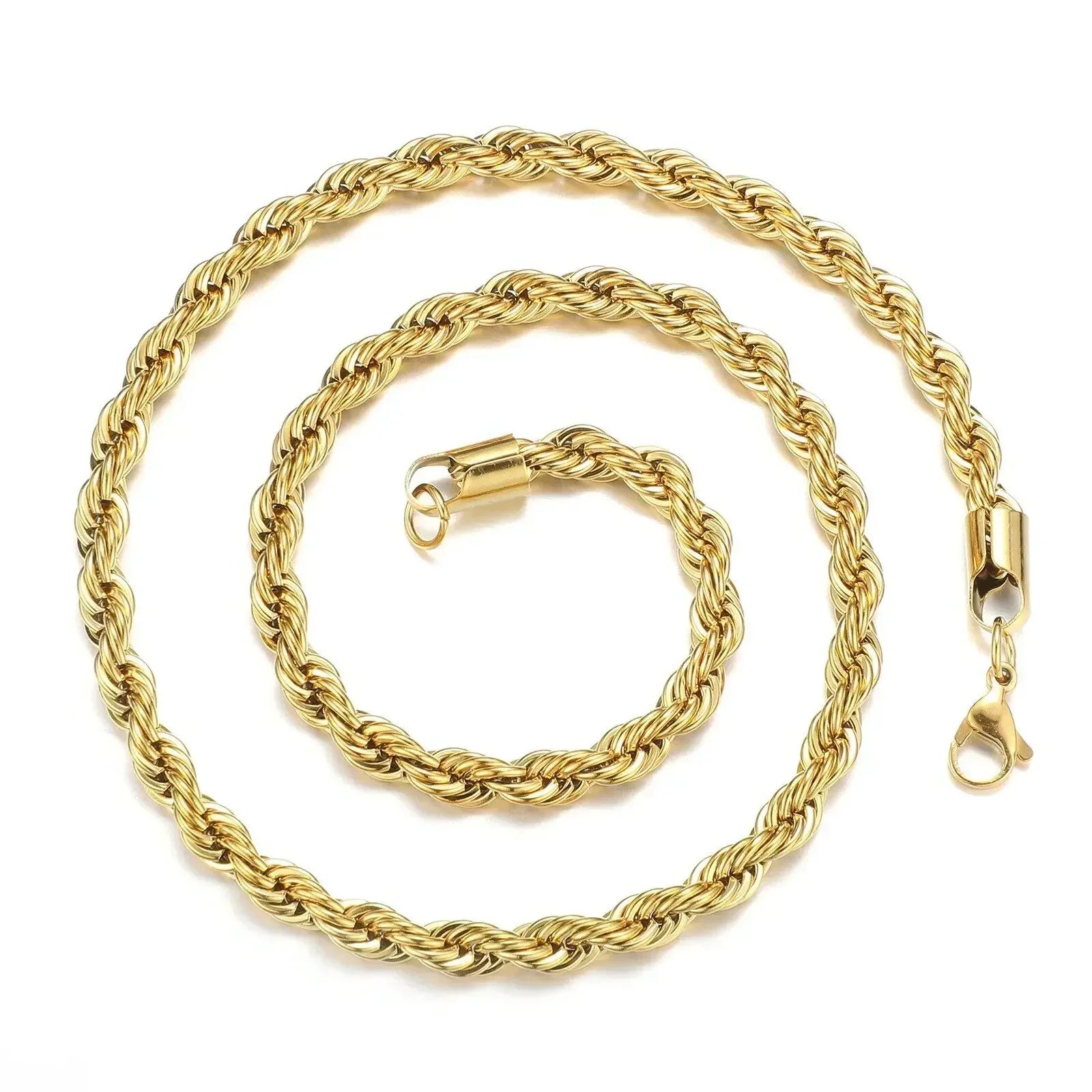 Gold Color Twisted Rope Chain Necklace Stainless Steel Waterproof Choker for Men and Women Fashion Jewelry