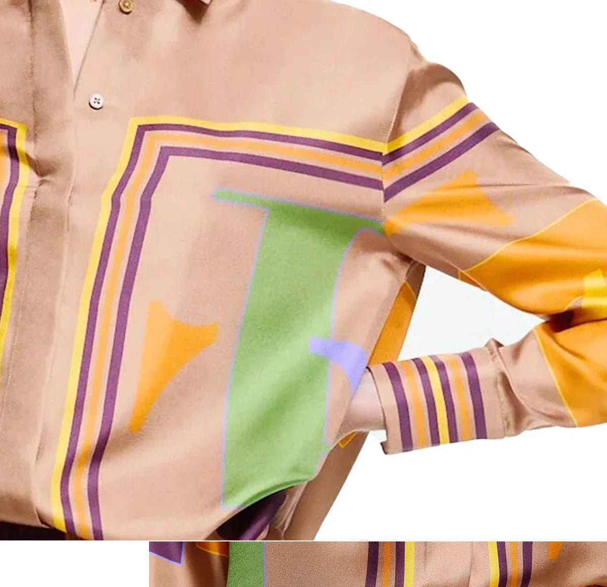 Loose Geometry Print Satin Two-Piece Set for Women with Wide Leg Trousers and Casual Tops