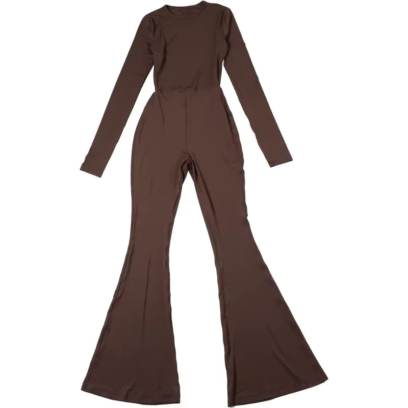 Junior Girls Slim Fit Ankle-Length High Street Jumpsuit Solid Color O-Neck Backless Fashion Romper