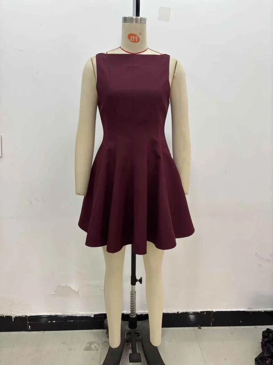 Little Black Dress Elegant Sleeveless Boat Neck Swing Dress