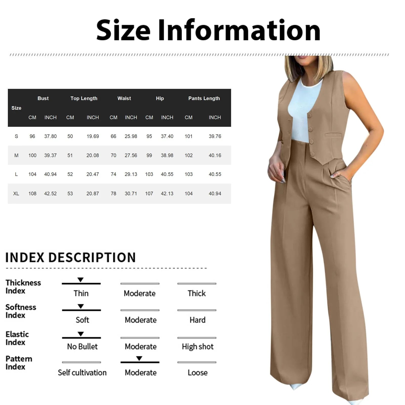 Sleeveless V-Neck Vest and Wide Leg Pants Suit for Women