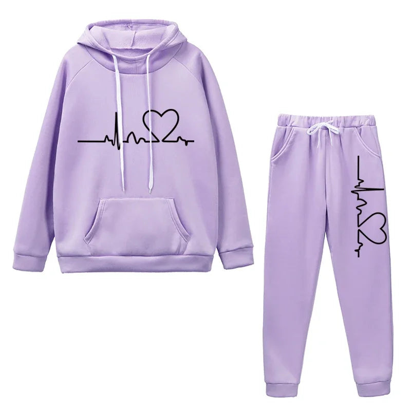 Autumn Winter Women's Fleece Tracksuit Hoodie and Sweatpants Set for Casual Jogging
