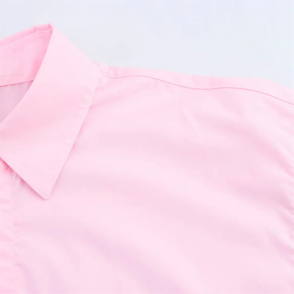 Women's Poplin Short Sleeve Shirt with Elegant Collar Buckle Detail Casual Lightweight Top for Spring and Summer