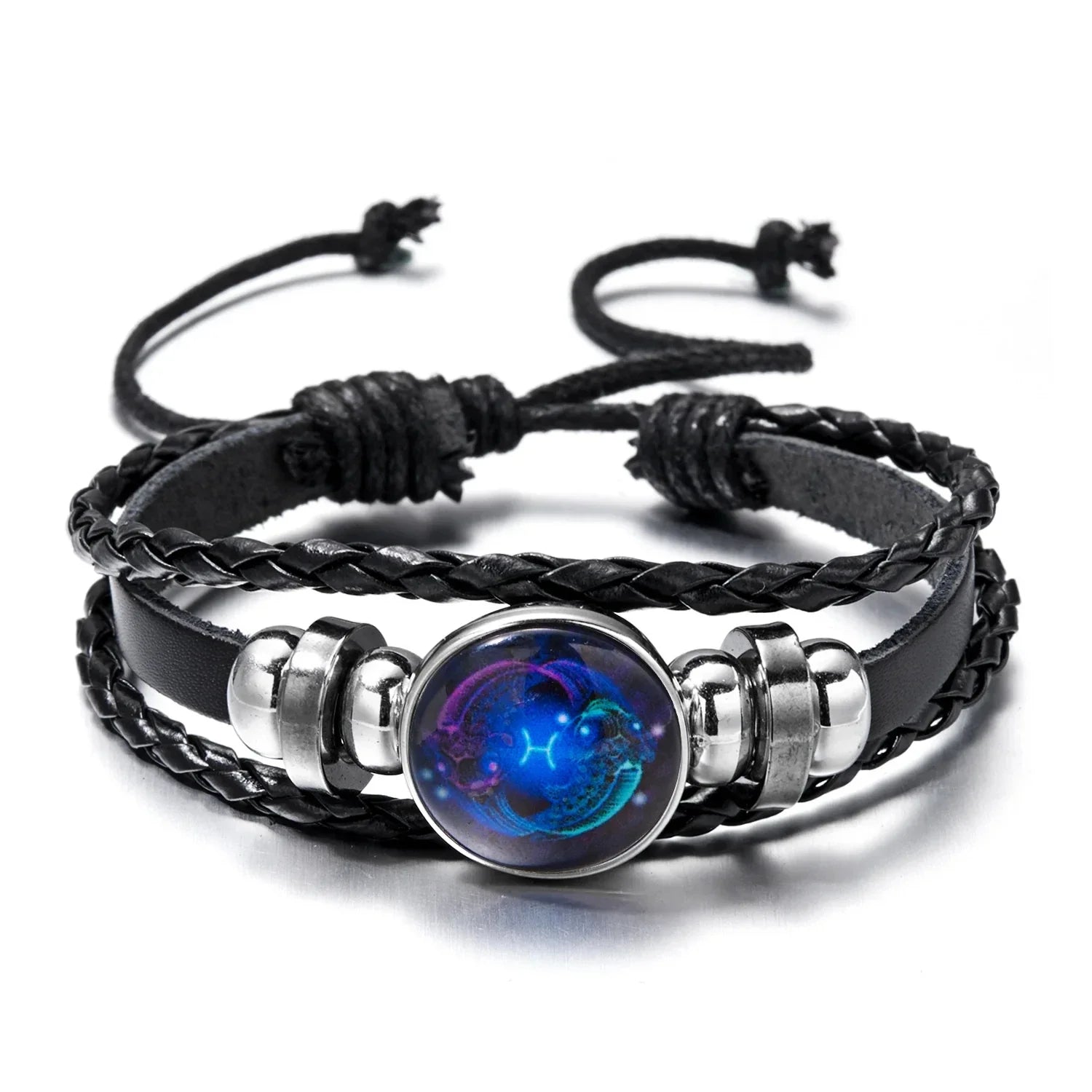 Luminous Zodiac Sign Charm Bracelet for Men and Women - Vintage Multilayer Wrap Leather Bangle Birthday Gift