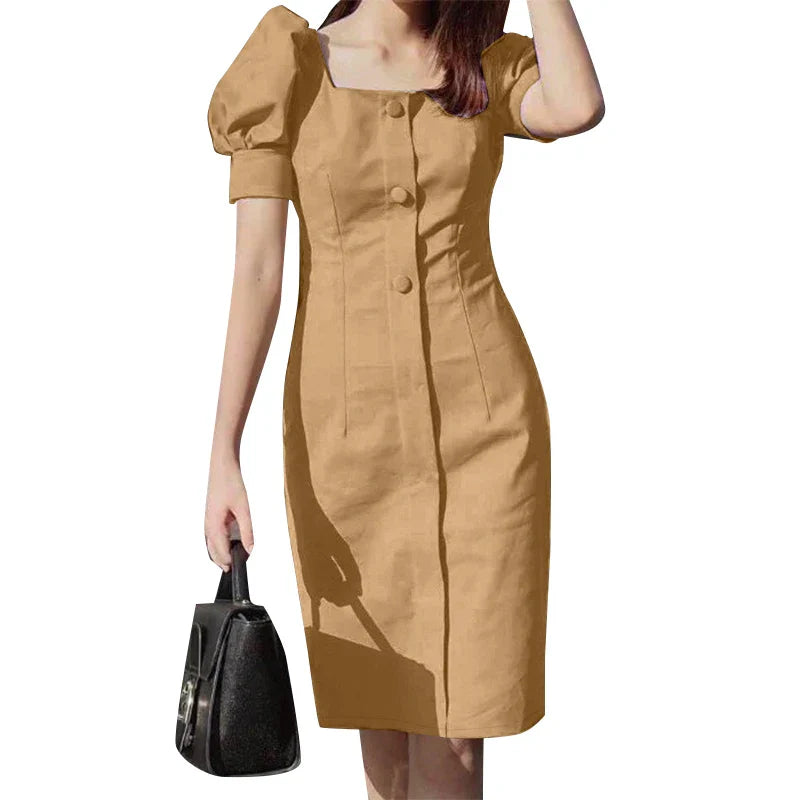 Puff Sleeve Square Collar Sheath Dress For Women Summer