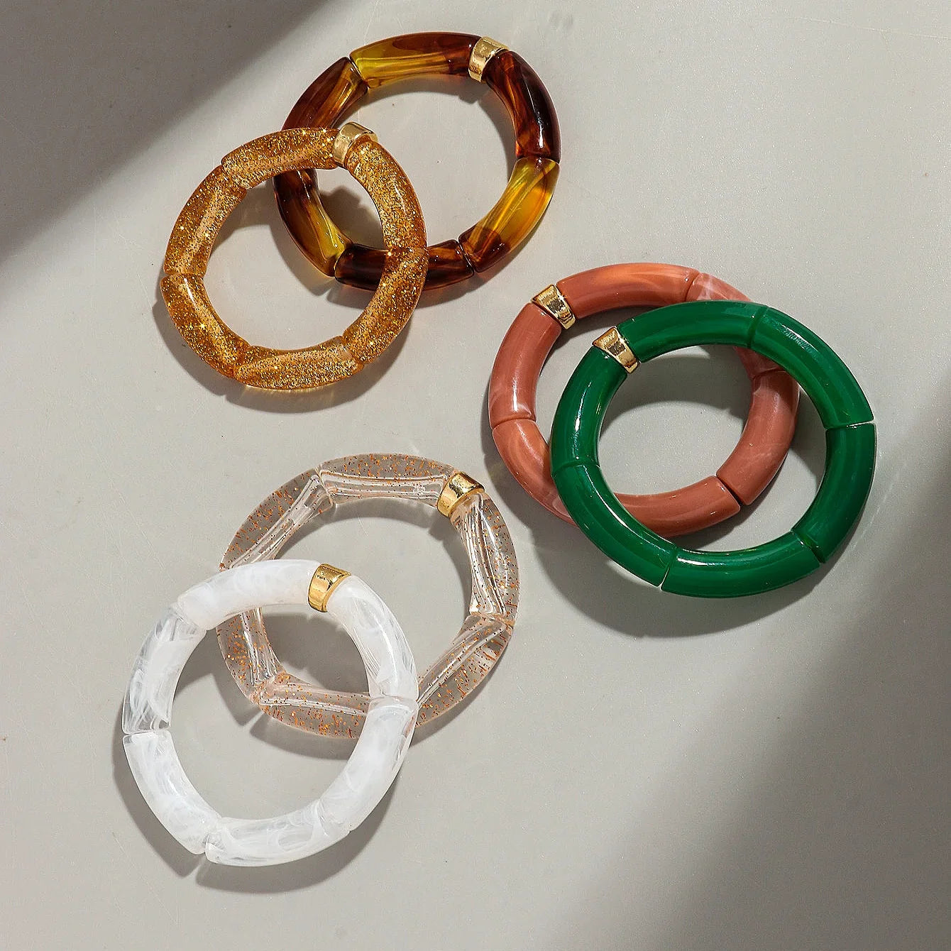 Boho Chunky Bamboo Stackable Bracelet for Women with Colorful Tube Beads and Elastic Design