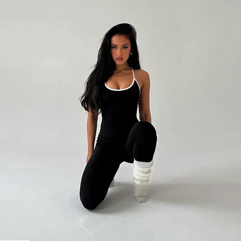Black Sexy Women Sling Jumpsuit Backless Bodycon Summer Streetwear Elegant Casual Pantsuit