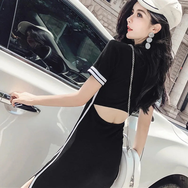 Casual High Waist Short Sleeve Midi Dress For Women