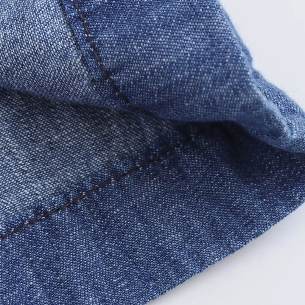 Women's Slim Fit Denim Shirt with Bow Decoration and Wide Leg Loose Long Suit