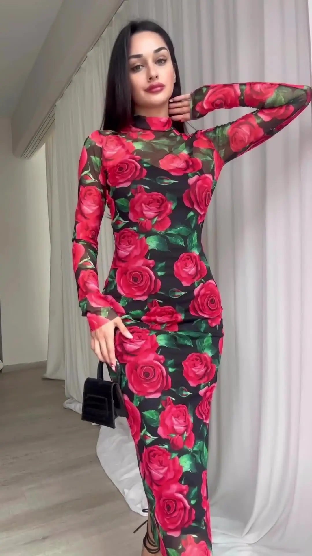 Printed Long Sleeve Dress For Women Vintage Retro Style