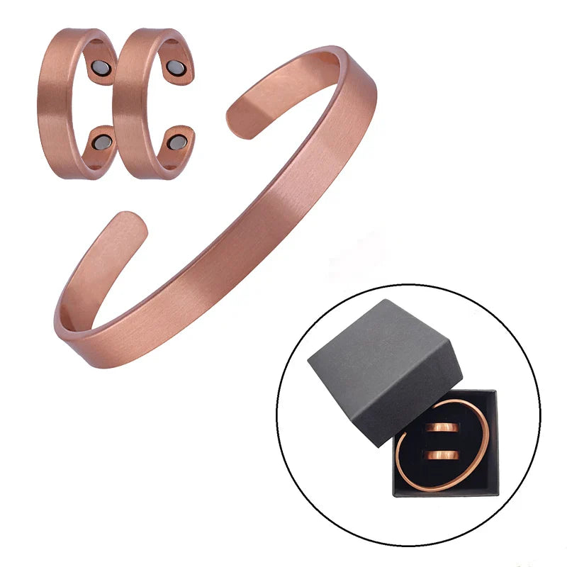 Handmade Solid Copper Bracelet and Ring Set for Arthritis Relief and Health Benefits