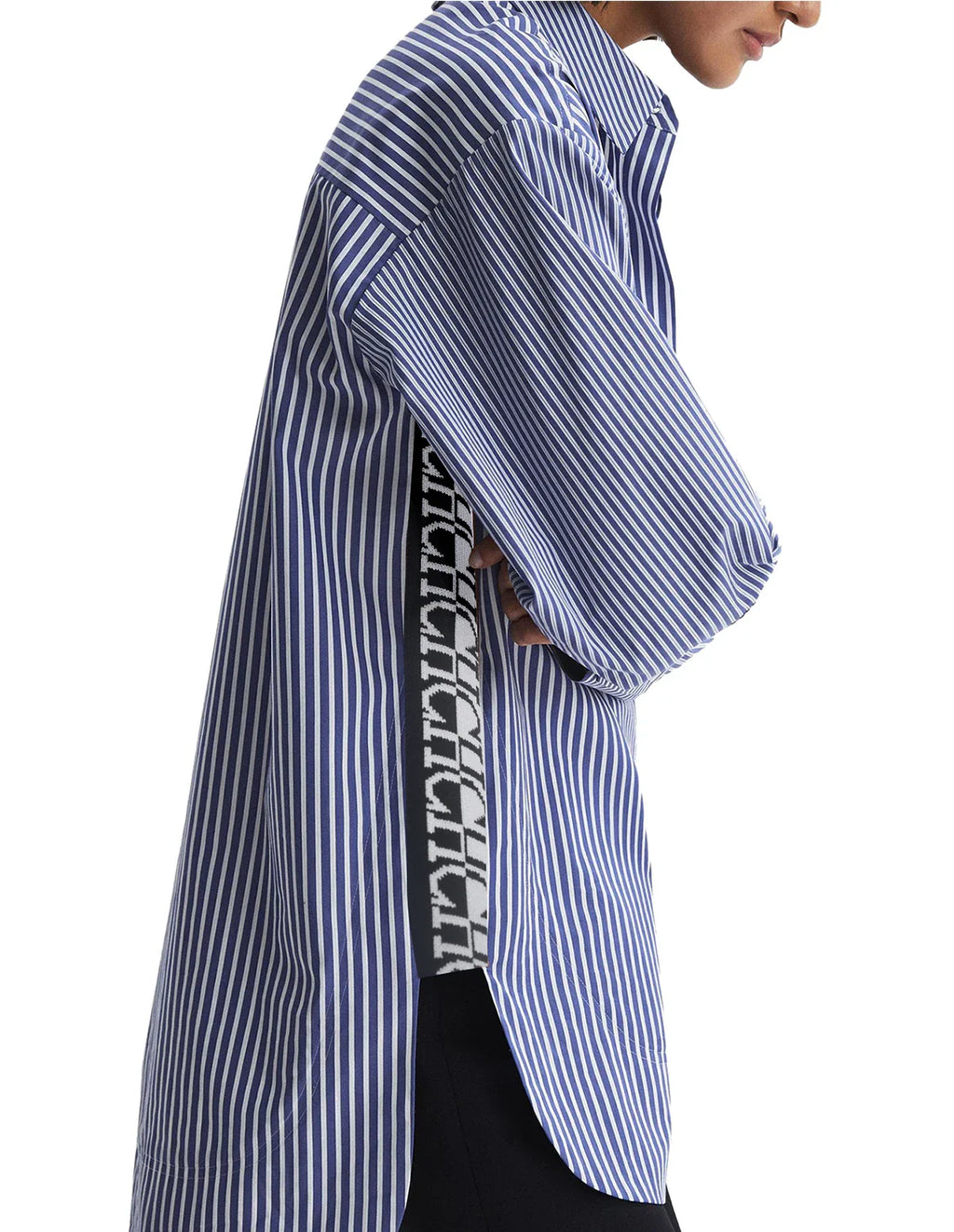 Women's Blue Striped Splicing Business Commuter Top with Stylish Bottom Shirt Design