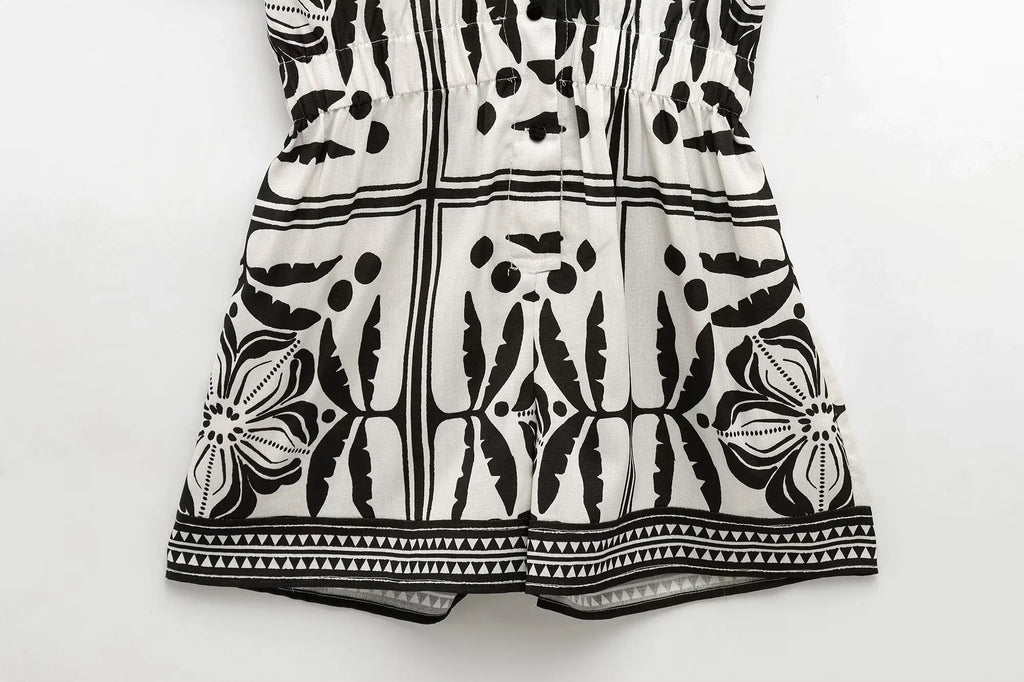 Slim Fit Printed Cuban Collar Jumpsuit Shorts for Women Casual Vacation Style Summer Wear