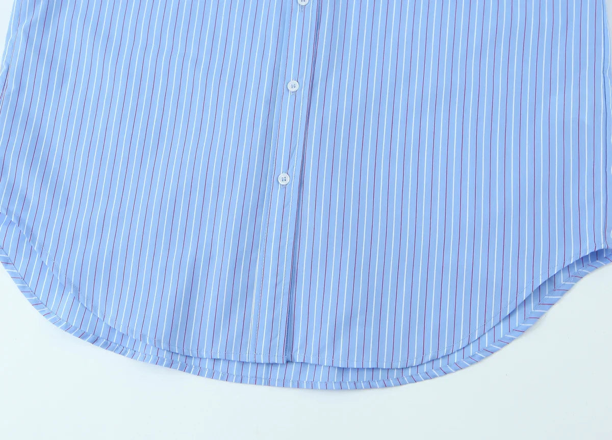 Fashionable Stripe Shirt and Wide Leg Pants Set for Women Casual Spring Outfit